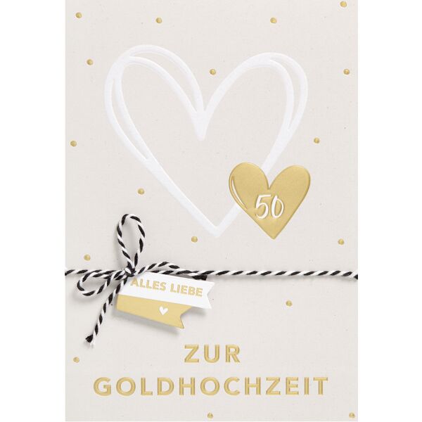 Goldhochzeit unverpackte Glückwunschkarte mit Umschlag Zur Goldhochzeit Herzen