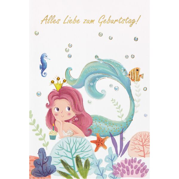 Kindergeburtstag Collage Glückwunschkarte mit Briefumschlag Meerjungfrau Alles Liebe zum Geburtstag