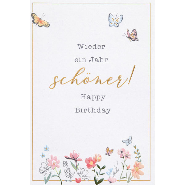 Geburtstag plastikfreie Glückwunschkarte mit Briefumschlag Wieder ein Jahr schöner Happy Birthday