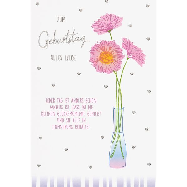 Geburtstag unverpackte Glückwunschkarte mit Briefumschlag Blumen in Vase Zum Geburtstag