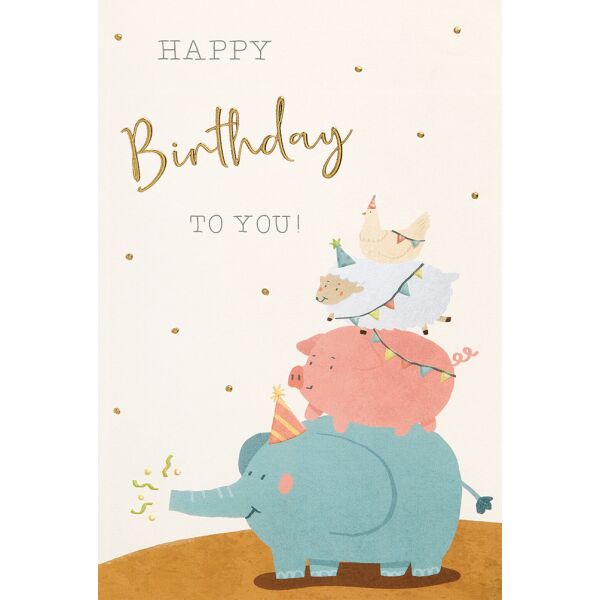 Geburtstag plastikfreie Verpackung Glückwunschkarte mit Umschlag Tiere (á la Bremer-Stadtmusikakanten) - Happy Birthday to you