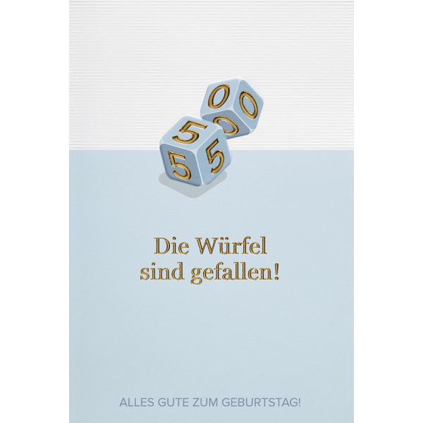 50. Geburtstag unverpackte Glückwunschkarte mit Briefumschlag Würfel 50 Die Würfel sind gefallen