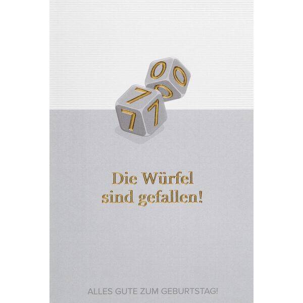 70. Geburtstag  unverpackte Glückwunschkarte mit Umschlag 70 Würfel sind gefallen Alles Gute