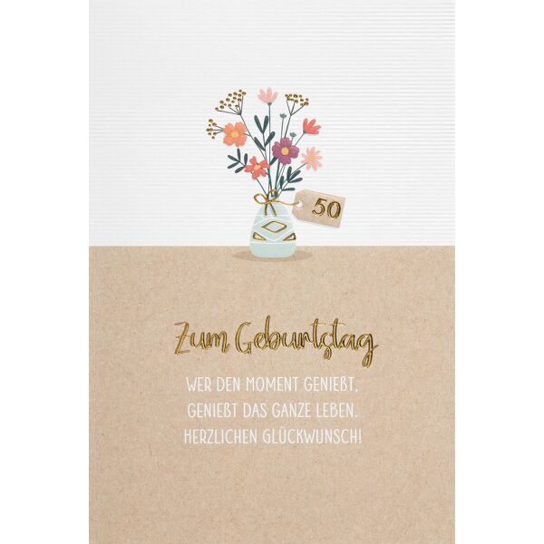 50. Geburtstag  unverpackte Glückwunschkarte mit Umschlag 50 Blumen Herzlichen Glückwunsch