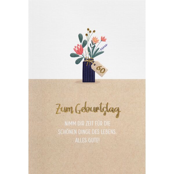 60. Geburtstag  unverpackte Glückwunschkarte mit Umschlag 60 Blumen Alles Gute