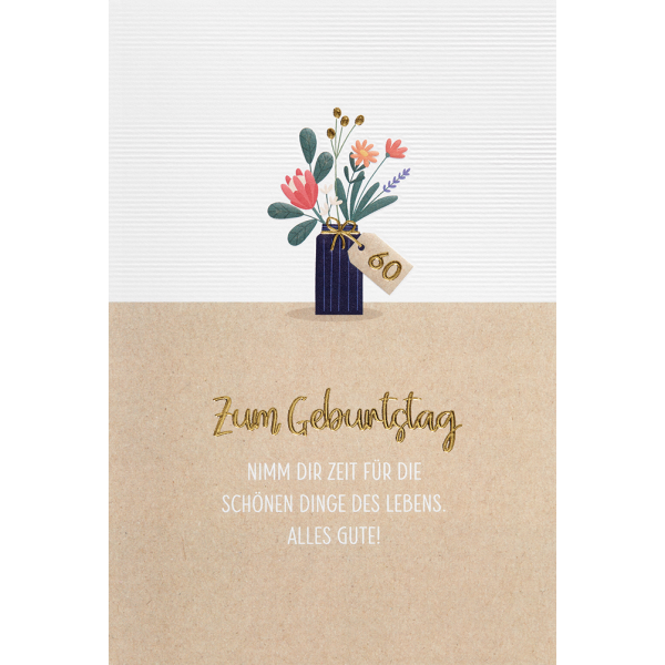 60. Geburtstag  unverpackte Glückwunschkarte mit Umschlag 60 Blumen Alles Gute