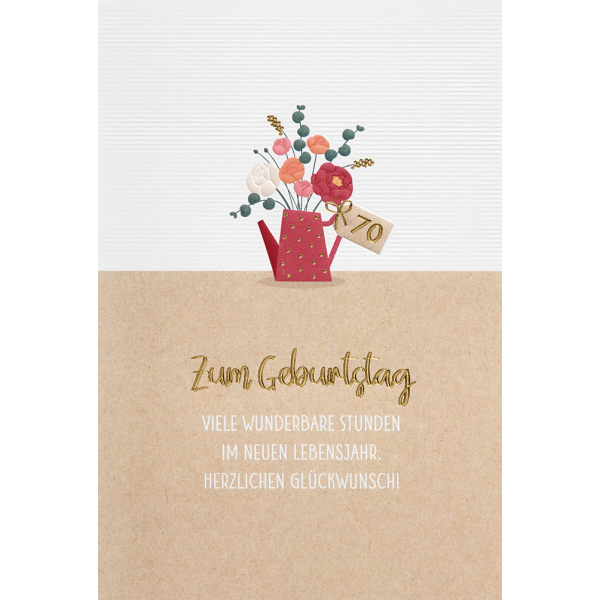 70. Geburtstag  unverpackte Glückwunschkarte mit Umschlag 70 Blumen Herzlichen Glückwunsch