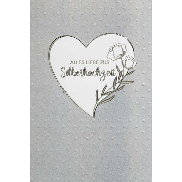 Silberhochzeit - plastikfreie Verpackung -  Glückwunschkarte im Format 11,5 x 17 cm mit Briefumschlag – Herz – Alles Liebe zur Silberhochzeit