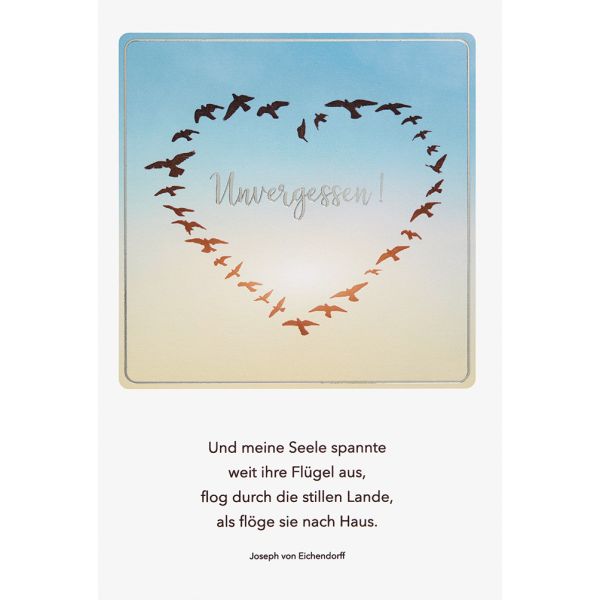 Trauer Beileid Kondolenzkarte mit Briefumschlag Unvergessen! Sonnenuntergang Vögel