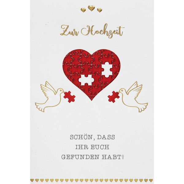 Hochzeit – plastikfreie Verpackung -  Glückwunschkarte im Format 11,5 x 17 cm mit Briefumschlag – Herz mit zwei Tauben – Zur Hochzeit