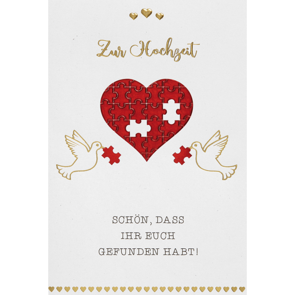 Hochzeit – plastikfreie Verpackung -  Glückwunschkarte im Format 11,5 x 17 cm mit Briefumschlag – Herz mit zwei Tauben – Zur Hochzeit