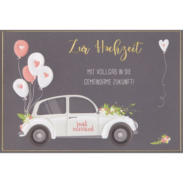 Hochzeit plastikfreie Verpackung  Glückwunschkarte mit Briefumschlag Auto mit Ballons Zur Hochzeit