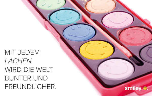 Allgemeine Wünsche – Smiley - Glückwunschkarte im Format 8,5 cm x 13,5 cm mit Umschlag – Farbmalkasten mit Smileys