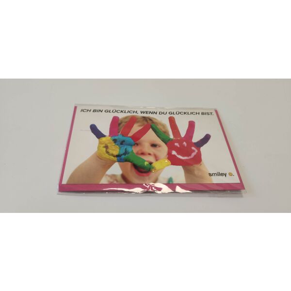 Allgemeine Wünsche Smiley Glückwunschkarte mit Umschlag 8,5 x 13cm Kind mit bunt bemalten Händen