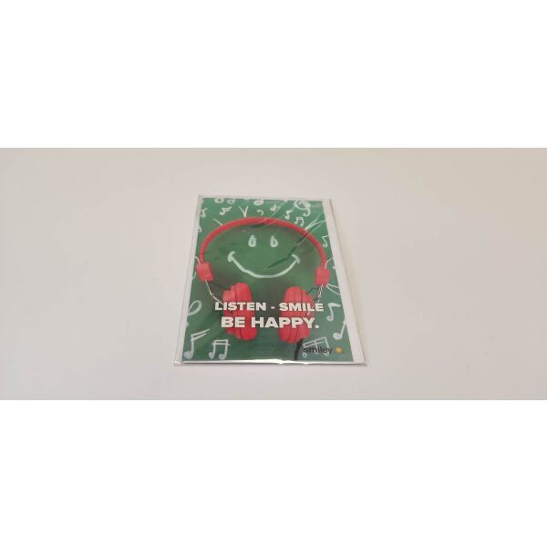 Allgemeine Wünsche Smiley Glückwunschkarte mit Umschlag 8,5 x 13cm Smiley und rote Kopfhörer