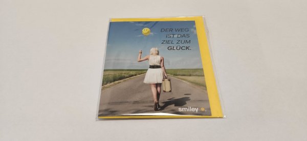 Allgemeine Wünsche – Smiley - Minikarte mit Umschlag – Frau mit Ballon