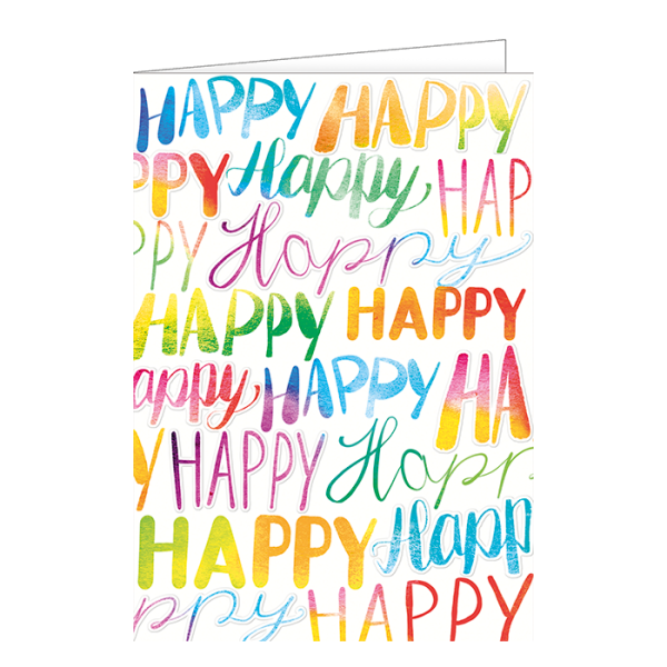 Geburtstag - A4 – bunter Text - „Happy Birthday“ - Format 21 x 29,7 cm mit Umschlag