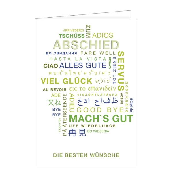 Abschied - A4 Karte mit Umschlag – Schlagworte - „Abschied, Adios,Tschüss... “