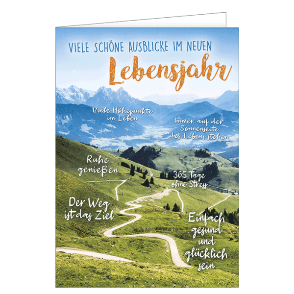 Geburtstag - A4 Karte mit Umschlag – Bergpfad - „Viele Schöne Ausblicke...“