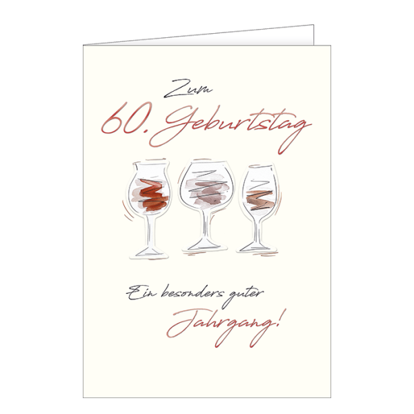 60. Geburtstag - A4 Karte mit Umschlag – Weingläser - „Zum 60. Geburtstag“
