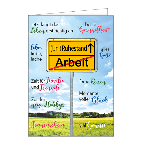 Ruhestand A4 Karte mit Umschlag Ortsschild „(Un-)Ruhestand“ - neuer EAN