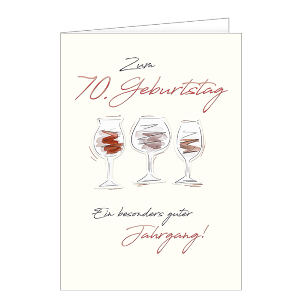 70. Geburtstag - A4 Karte mit Umschlag – Weingläser - „Zum 60. Geburtstag“