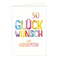50. Geburtstag - A4 Karte mit Umschlag –  bunter...
