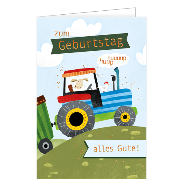 Geburtstag – Traktor – "Zum Geburtstag huuuup, huuup" Karte mit Briefumschlag