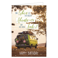 Geburtstag  Karte mit Briefumschlag Campingbus unter Baum...
