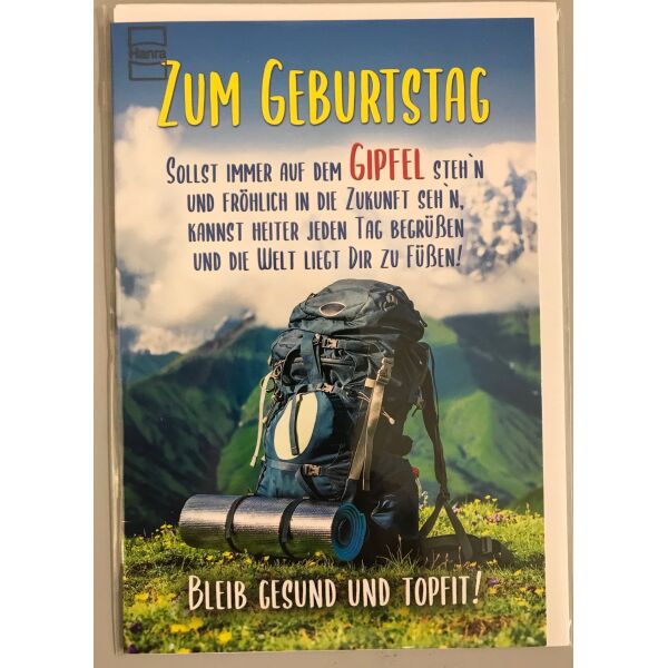 Geburtstag Rucksack am Gipfel Zum Geburtstag Karte mit Briefumschlag Bergsteiger Wandern Spruch