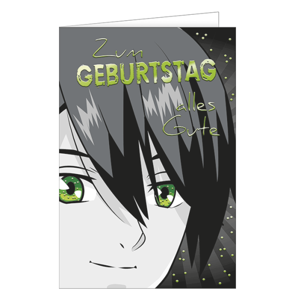 Geburtstag – Manga-Gesicht – "Zum Geburtstag alles Gute" Karte mit Briefumschlag