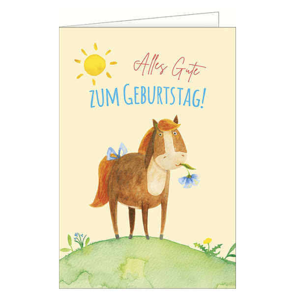 Geburtstag – Comicpferd – "Alles Gute zum Geburtstag!" Karte mit Briefumschlag