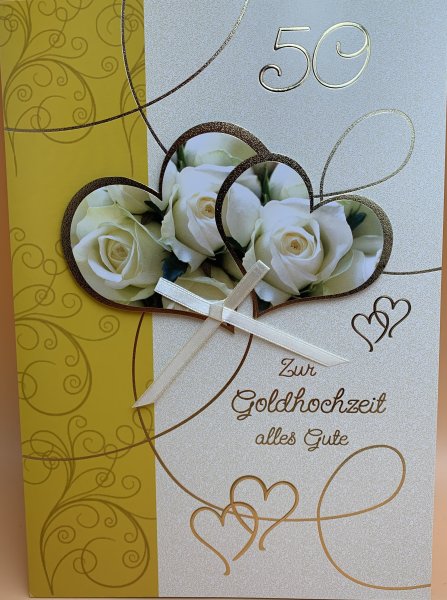 Goldhochzeit - Glückwunschkarte im DIN A4-Format 20,5 x 29,5 cm mit Briefumschlag -  "Zur Gold-Hochzeit alles Gute 50"