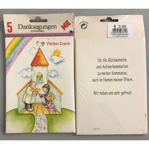 Danksagungskarten zur Kommunion - Format 11,5x15cm - 5er-Set - UVP: € 3,95