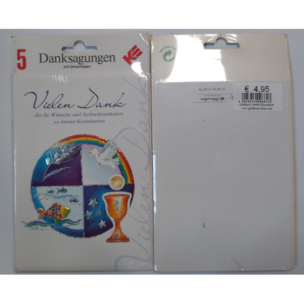 Danksagungskarten zur Kommunion - Format 11,5x15cm - 5er-Set - UVP: € 4,95