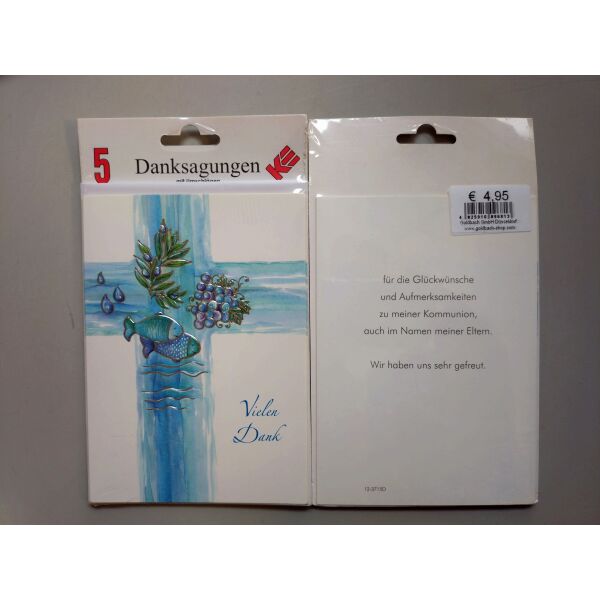 Danksagungskarten zur Kommunion - Format 11,5x15cm - 5er-Set - UVP: € 4,95