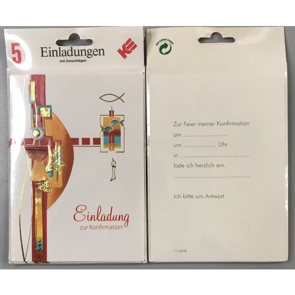 Einladungskarten zur Konfirmation im Format 11,5 x 15cm -  5er-Set -  5 Stück im Topper mit Briefumschlägen