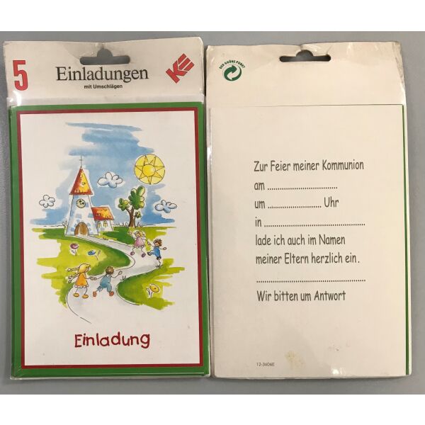 Einladungskarten zur Kommunion im Format 11,5 x 15cm  -  5er-Set -  5 Stück im Topper mit Briefumschlägen