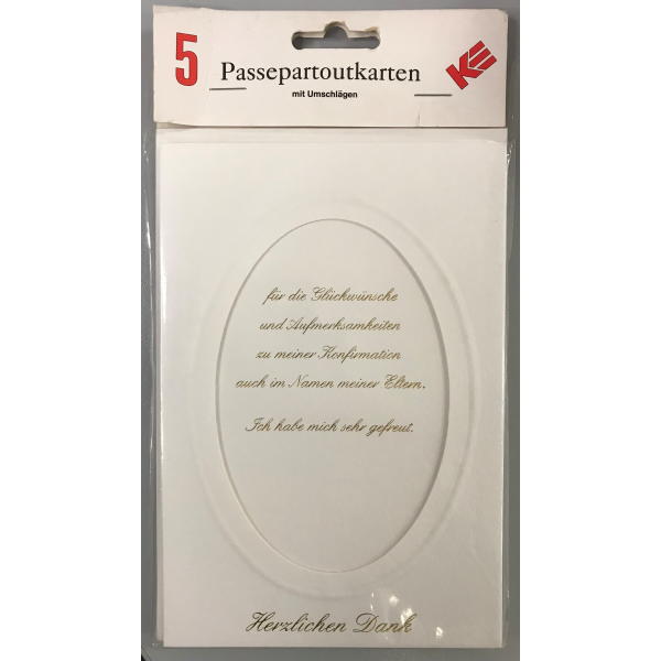 Danksagungskarten zur Konfirmation - Passepartout - Format 11,5 x15cm - 5er-Set - 5 Stück im Topper mit Briefumschlägen