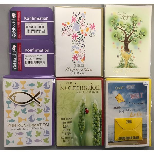 Konfirmation - 5 Glückwunschkarten sortiert - UVP ca. € 12,50 - Format: 11,5x17cm - mit Briefumschlägen