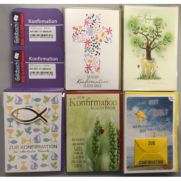 Konfirmation - 25 Glückwunschkarten im Sortiment -- UVP ca. € 62,50 -  5 Dekore á 5 Karten - Format: 11,5x17cm - mit Briefumschlägen