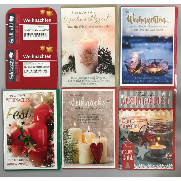 Weihnachten Kerzen - 25 Glückwunschkarten im Sortiment - UVP ca. € 62,50 - 5 Dekore á 5 Karten - Format: 11,5x17cm - mit Briefumschlägen