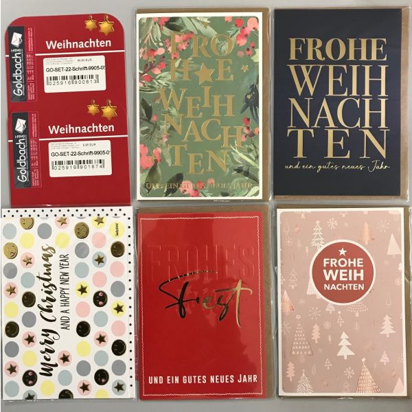Weihnachten Schriftkarten - 25 Glückwunschkarten im Sortiment - UVP ca. € 62,50 - 5 Dekore á 5 Karten - Format: 11,5x17cm - mit Briefumschlägen