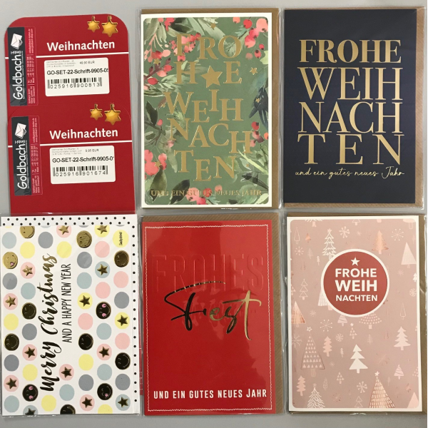 Weihnachten Schriftkarten - 25 Glückwunschkarten im Sortiment - UVP ca. € 62,50 - 5 Dekore á 5 Karten - Format: 11,5x17cm - mit Briefumschlägen