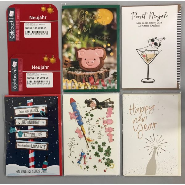 Neues Jahr - Silvester - 25 Glückwunschkarten im Sortiment - UVP ca. € 62,50 - 5 Dekore á 5 Karten - Format: 11,5x17cm - mit Briefumschlägen