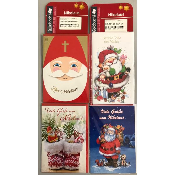 Nikolaus 4 Glückwunschkarten sortiert UVP ca. € 9,95 mit Briefumschlägen