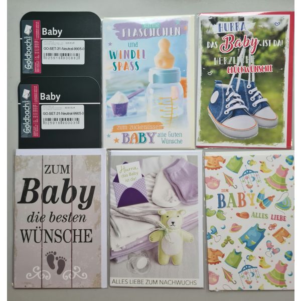 Geburt Unisex - 5 Glückwunschkarten sortiert - UVP ca. € 12,50 - Format: 11,5x17cm - mit Briefumschlägen