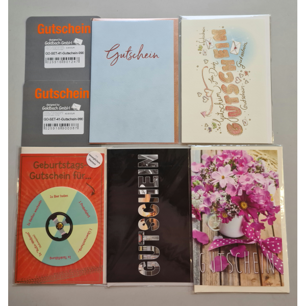 Gutschein - 5 Glückwunschkarten sortiert - UVP ca. € 12,50 - Format: 11,5x17cm - mit Briefumschlägen