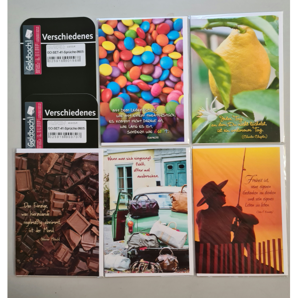 Sprüche - Lebensweisheiten - 25 Glückwunschkarten im Sortiment - UVP ca. € 62,50 - Sortiment - 5 Dekore á 5 Karten - Format: 11,5x17cm - mit Briefumschlägen