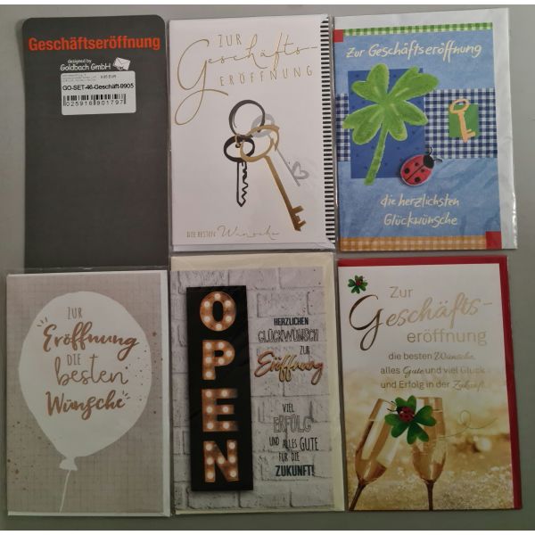 Geschäftseröffnung - 5 Glückwunschkarten sortiert - UVP ca. € 12,50 - Format: 11,5x17cm - mit Briefumschlägen